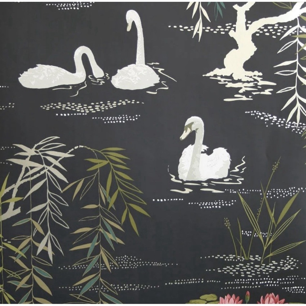 Nina Campbell Swan Lake Wallpaper Roll NCW4020-04 New Sealed Designer Black Gold